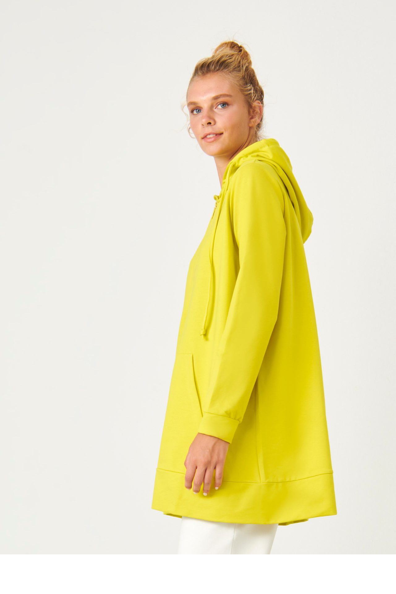 Premium Pamuk Fermuarlı Sweat Neon Sarısı